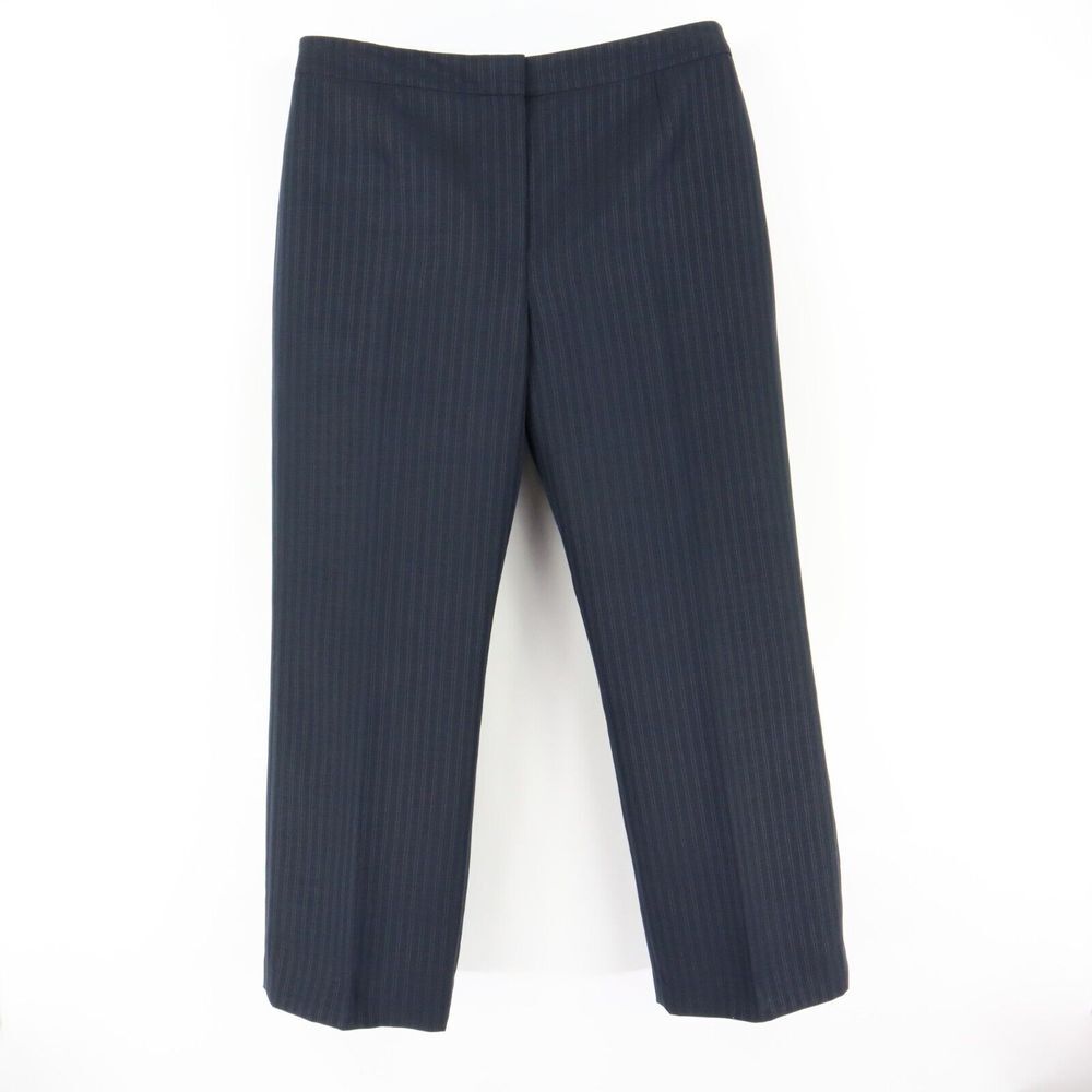 Le Suit Dress Pants Womens Size 12 Dark Blue Striped 100% Polyester Straight Leg